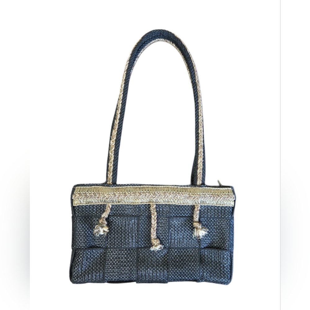 Vintage Fiona Made in Italy Black‎ Woven Shoulder Bag Y2K Baguette Purse